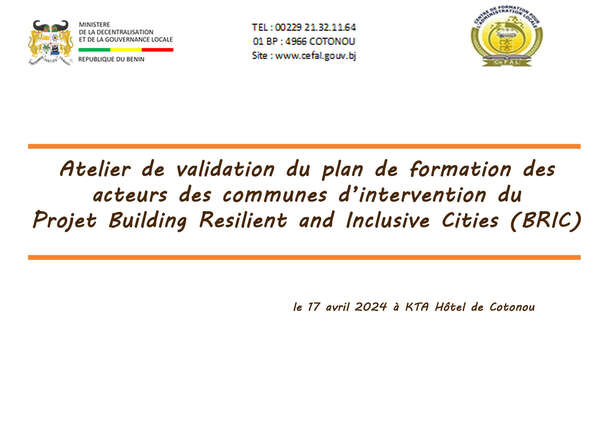 Projet BRIC: Plan de Formation des acteurs communaux  validé.