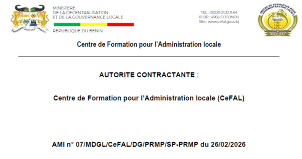 Constitution de la liste des candidats potentiels pour les demandes de cotation et les marchés en dessous du seuil de dispense pour les travaux, fournitures, services et prestations intellectuelles du CeFAL au titre de l’année 2026